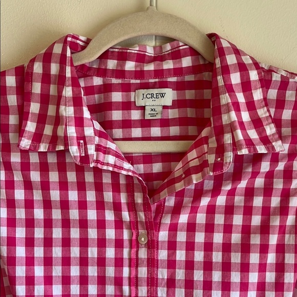 J. Crew Pink and White Gingham Button Down Sleeveless Beach Vacation Top Sz XL - Picture 13 of 14